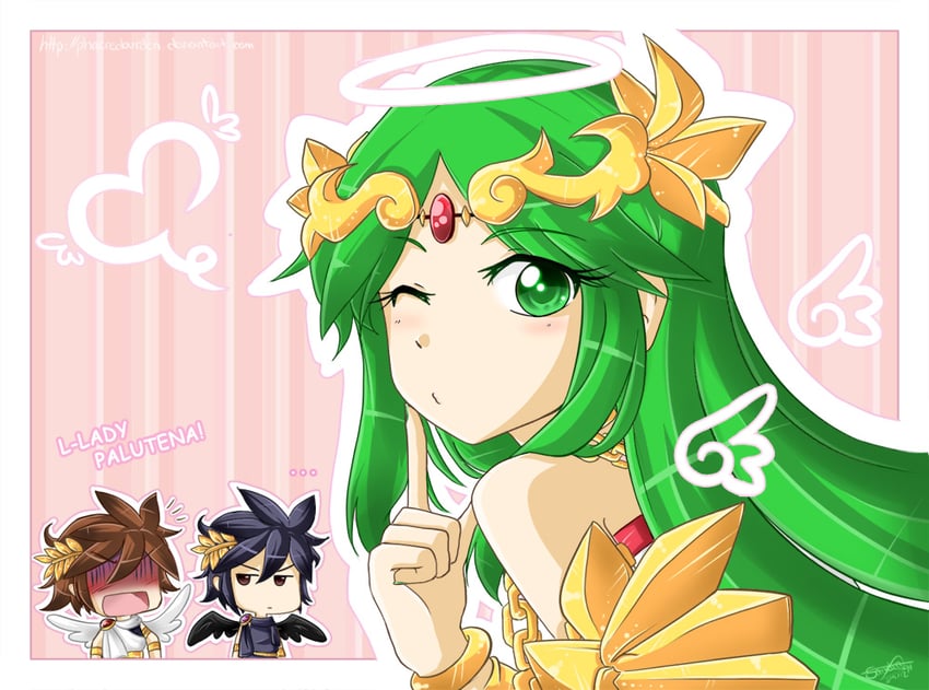 palutena, pit, and dark pit (kid icarus and 1 more) drawn by sandragh
