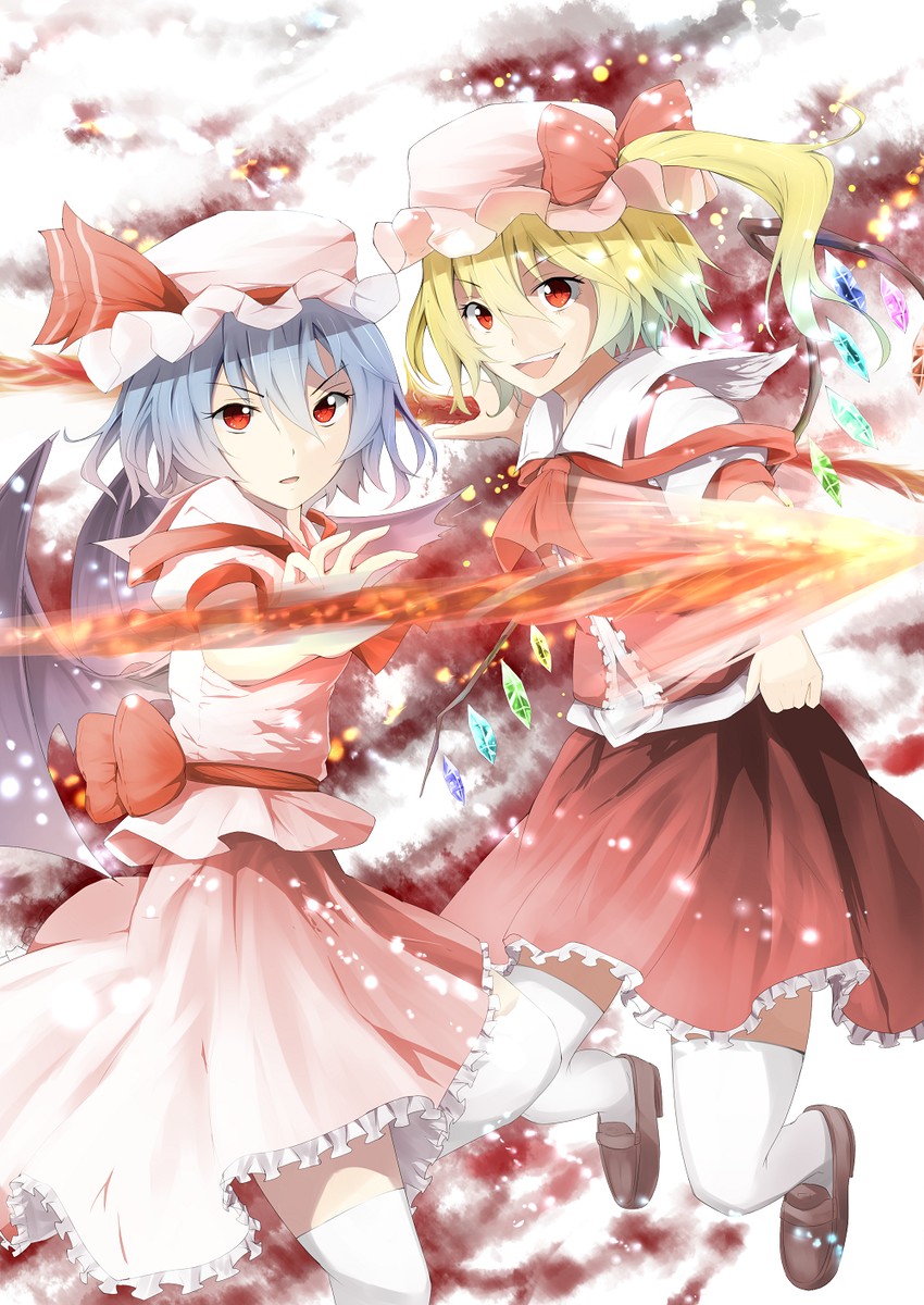 remilia scarlet and flandre scarlet (touhou) drawn by hidaka_kouyou