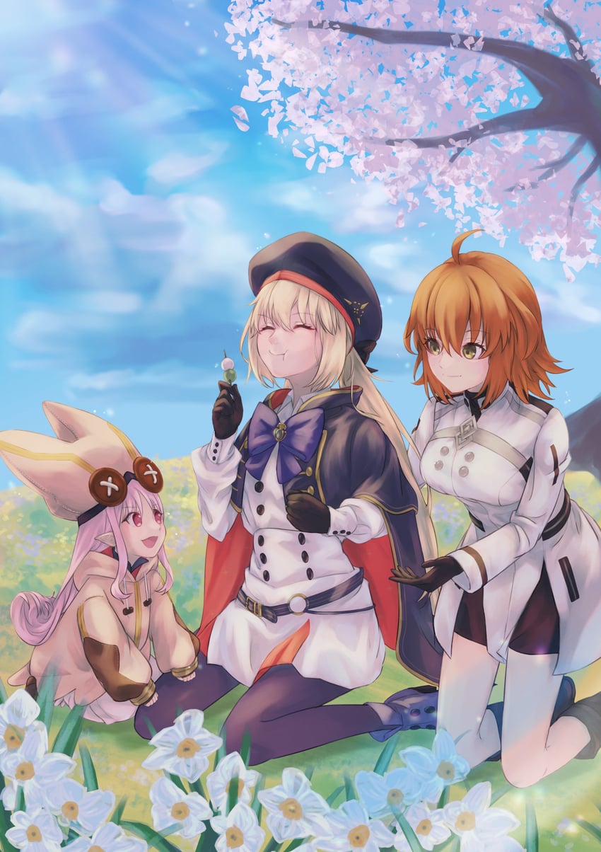 artoria pendragon, fujimaru ritsuka, artoria caster, and habetrot (fate and 1 more) drawn by opnkmk
