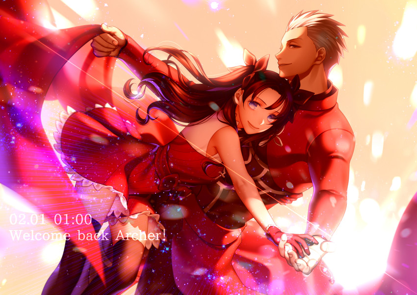 tohsaka rin and archer (fate and 1 more) drawn by arkray