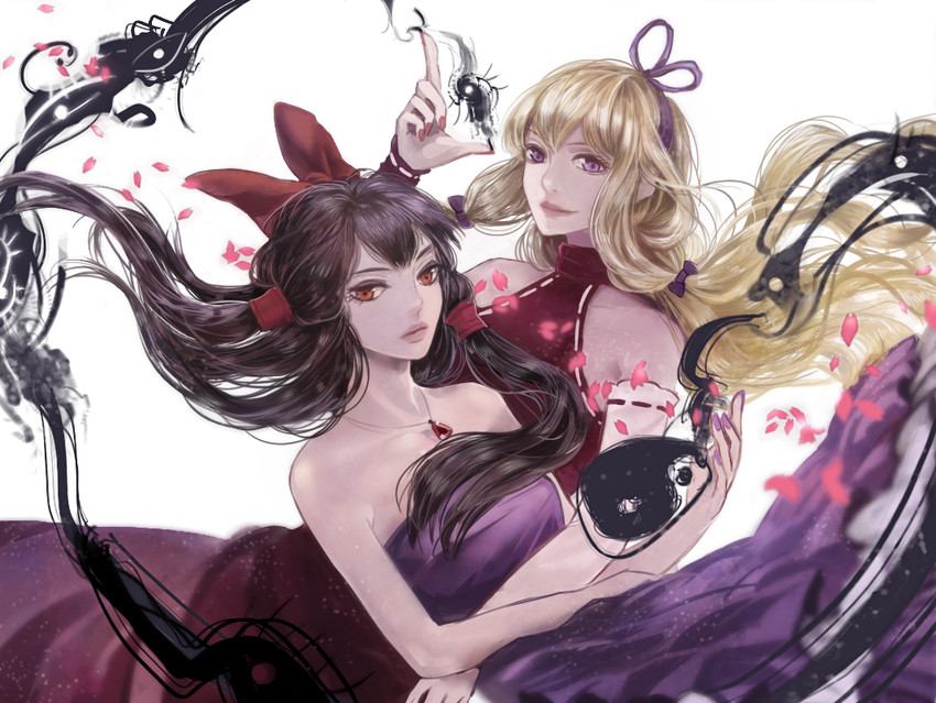 hakurei reimu and yakumo yukari (touhou) drawn by lily_fairy