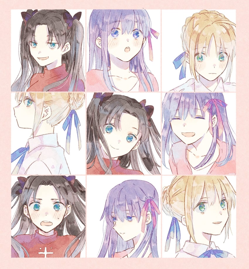 artoria pendragon, saber, tohsaka rin, and matou sakura (fate and 1 more) drawn by machi_(uqyjee)