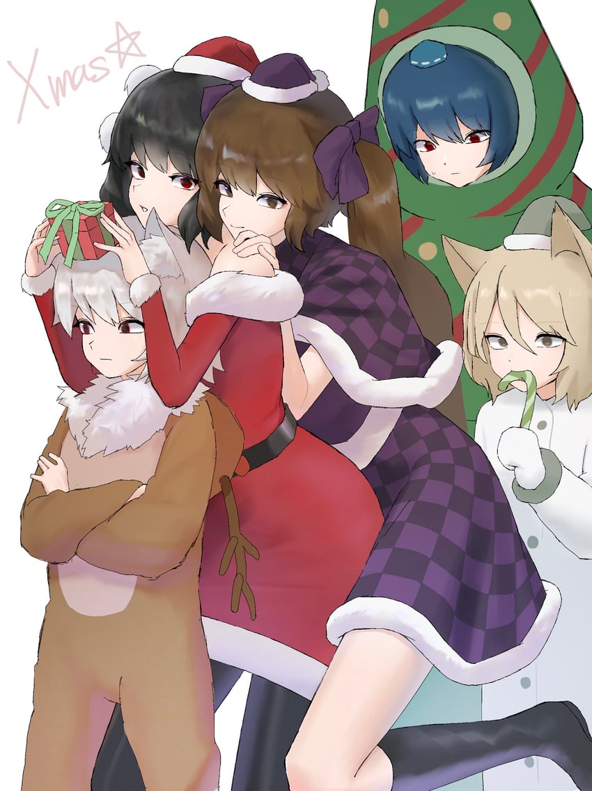 shameimaru aya, inubashiri momiji, himekaidou hatate, kudamaki tsukasa, and iizunamaru megumu (touhou) drawn by mori_dobonua_(mordvna)