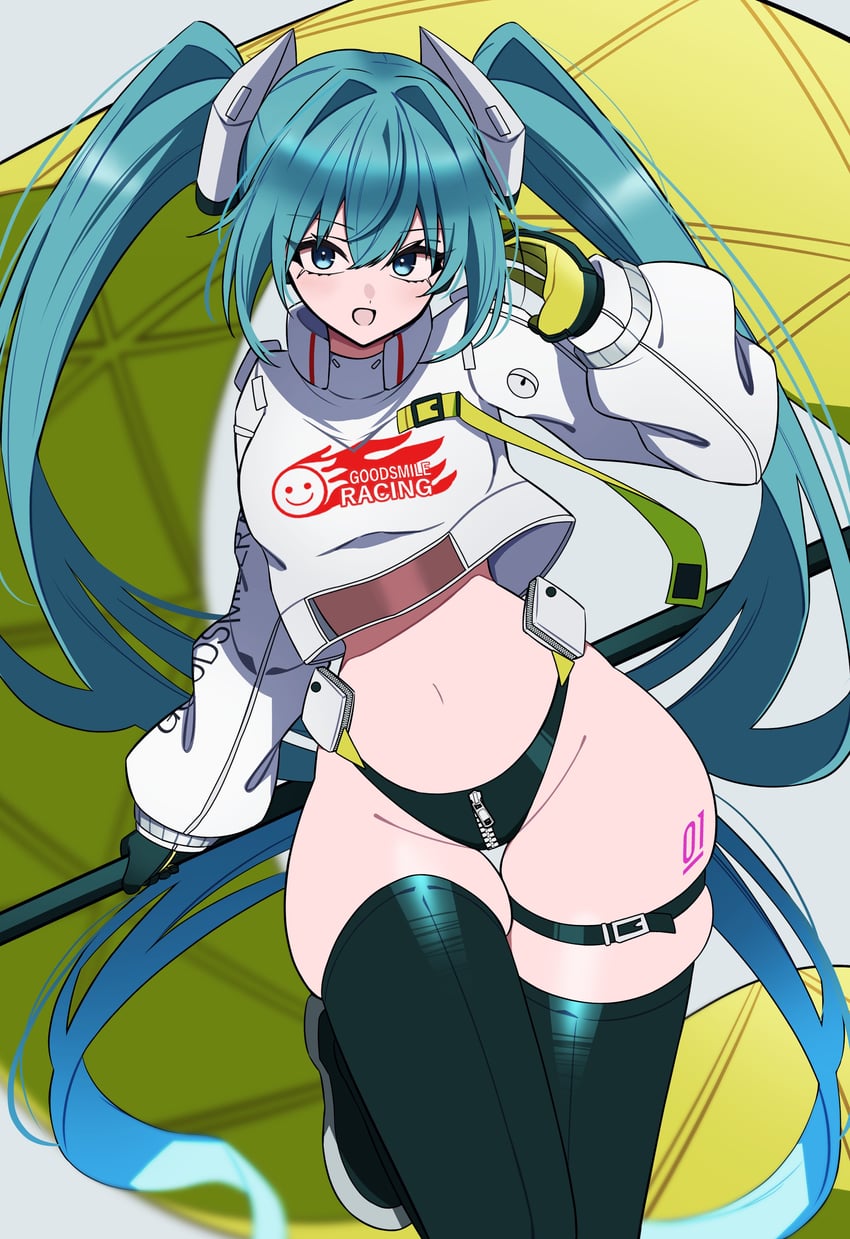 hatsune miku and racing miku (vocaloid and 1 more) drawn by nanashnojo