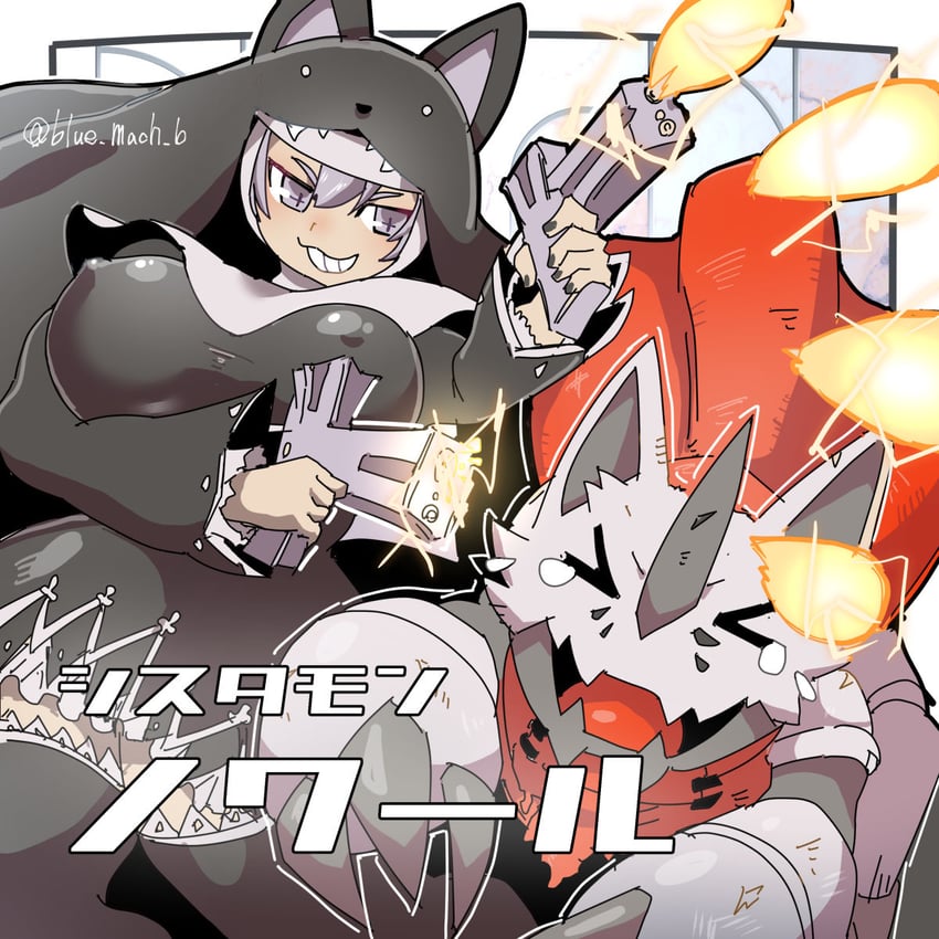 sistermon noir and hackmon (digimon) drawn by bia_(blue_mach_b)