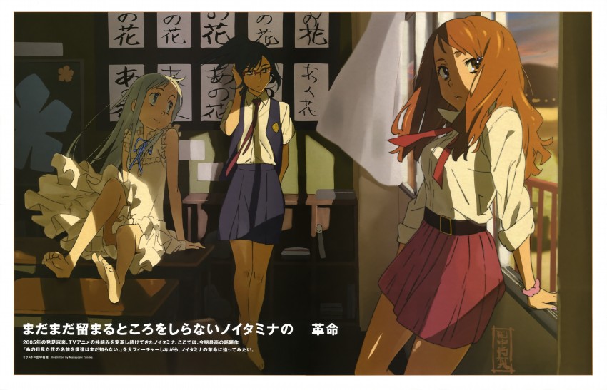 honma meiko, anjou naruko, and tsurumi chiriko (ano hi mita hana no namae wo bokutachi wa mada shiranai.) drawn by tanaka_masayoshi