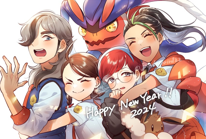 juliana, nemona, arven, penny, and koraidon (pokemon and 1 more) drawn by jandara_rin