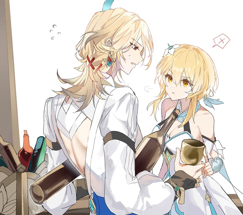 lumine and kaveh (genshin impact) drawn by penzi_(mok_pen)