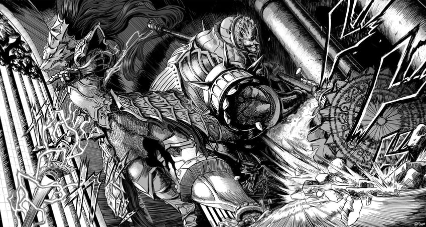 dragon slayer ornstein and executioner smough (dark souls and 1 more) drawn by ffsade