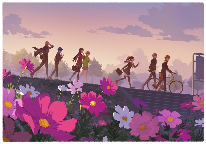narukami yu, shirogane naoto, satonaka chie, kujikawa rise, amagi yukiko, and 2 more (persona and 1 more) drawn by s_saremi