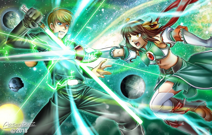 suzumiya haruhi, luke skywalker, and superheroine haruhi (suzumiya haruhi no yuuutsu and 2 more) drawn by songwut_ouppakarndee