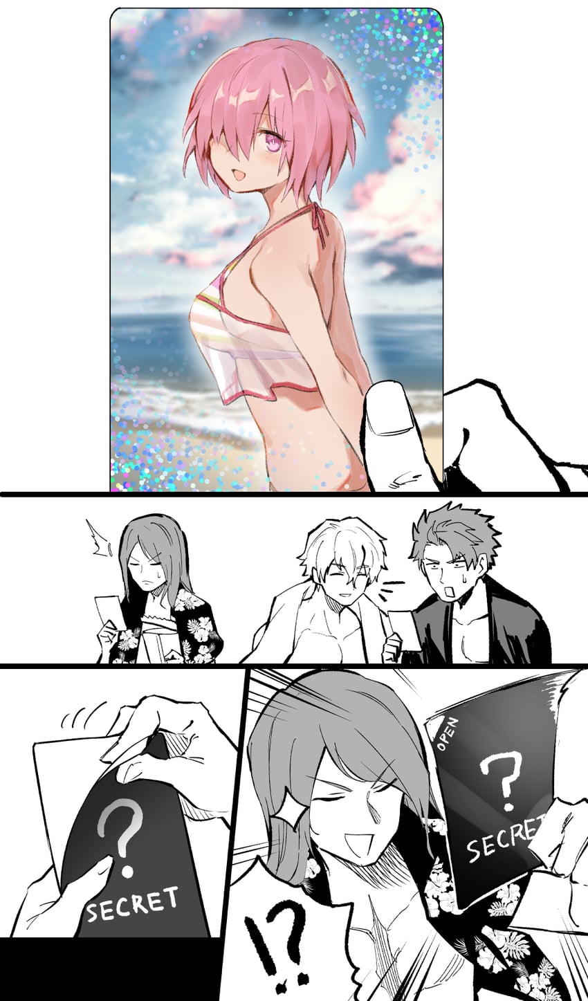 mash kyrielight, gawain, lancelot, and tristan (fate and 2 more) drawn by hirunagi