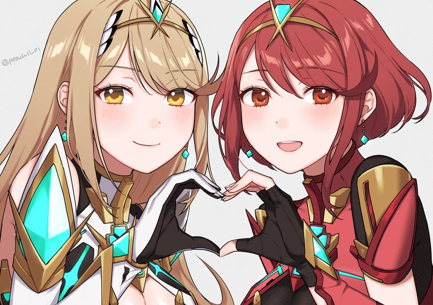 pyra and mythra (xenoblade chronicles and 1 more) drawn by shamu_(peach11_01)