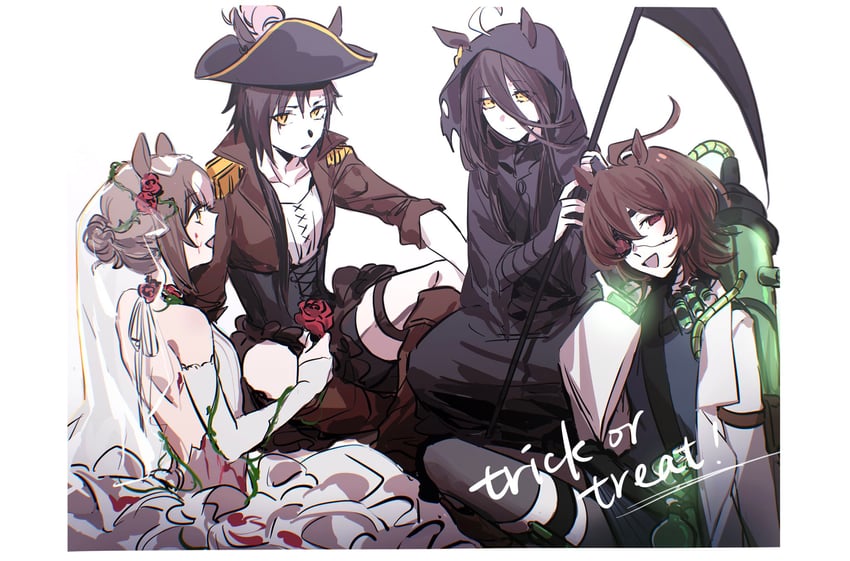 agnes tachyon, manhattan cafe, fine motion, and air shakur (umamusume) drawn by rokumijio_maru