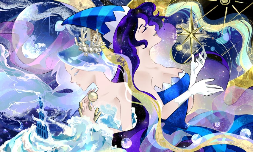sea fairy cookie and moonlight cookie (cookie run) drawn by pas_te11