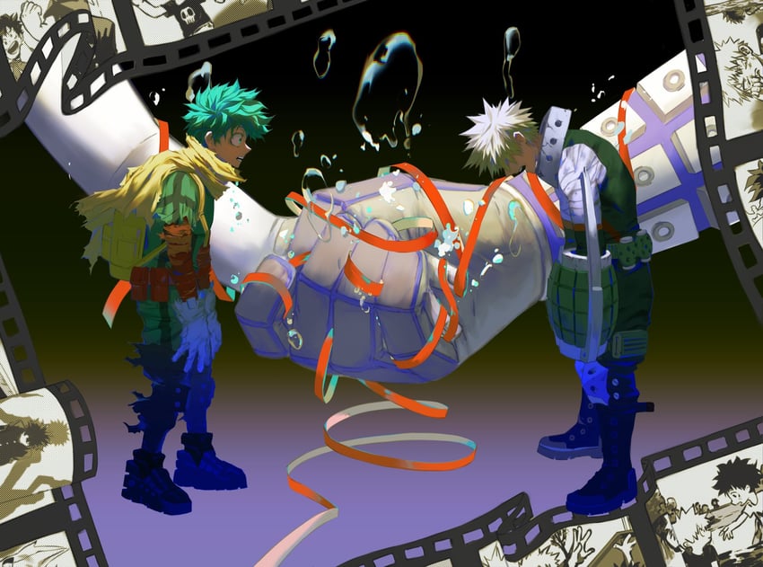 midoriya izuku and bakugou katsuki (boku no hero academia) drawn by ykkiyo