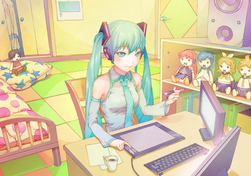 hatsune miku, kagamine rin, kagamine len, megurine luka, kaito, and 1 more (vocaloid) drawn by consent_(oituku)