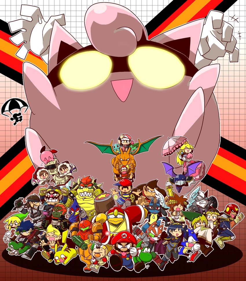 link, pikachu, princess zelda, kirby, princess peach, and 35 more (pokemon and 23 more) drawn by kageyama_(ikagerira)