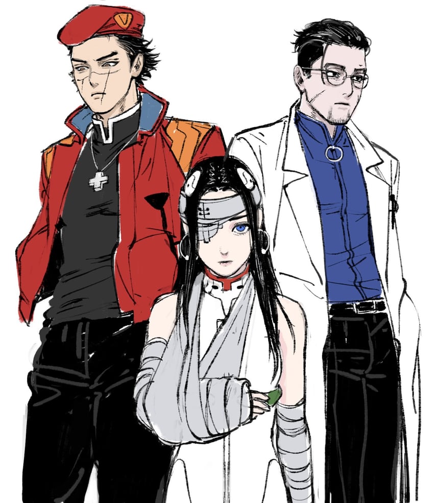ayanami rei, katsuragi misato, sugimoto saichi, ogata hyakunosuke, asirpa, and 1 more (neon genesis evangelion and 1 more) drawn by 4ageum