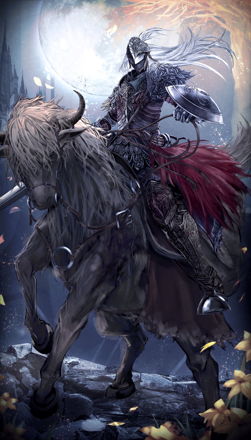 tarnished, bloody wolf, and torrent (elden ring) drawn by haikei_(le_gris_no9)