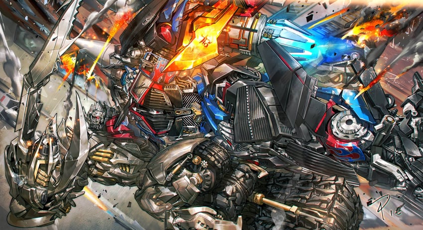 optimus prime and megatron (transformers and 1 more) drawn by seafood_pie
