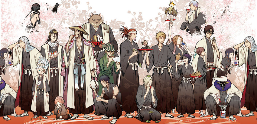 shihouin yoruichi, kurosaki ichigo, matsumoto rangiku, sui-feng, kurotsuchi nemu, and 15 more (bleach) drawn by minamida