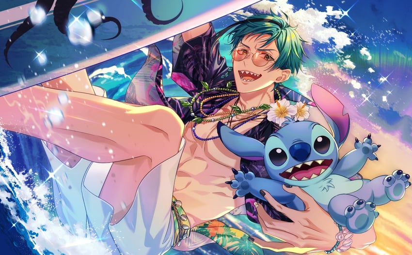 floyd leech and stitch (twisted wonderland and 1 more) drawn by siiisuuu