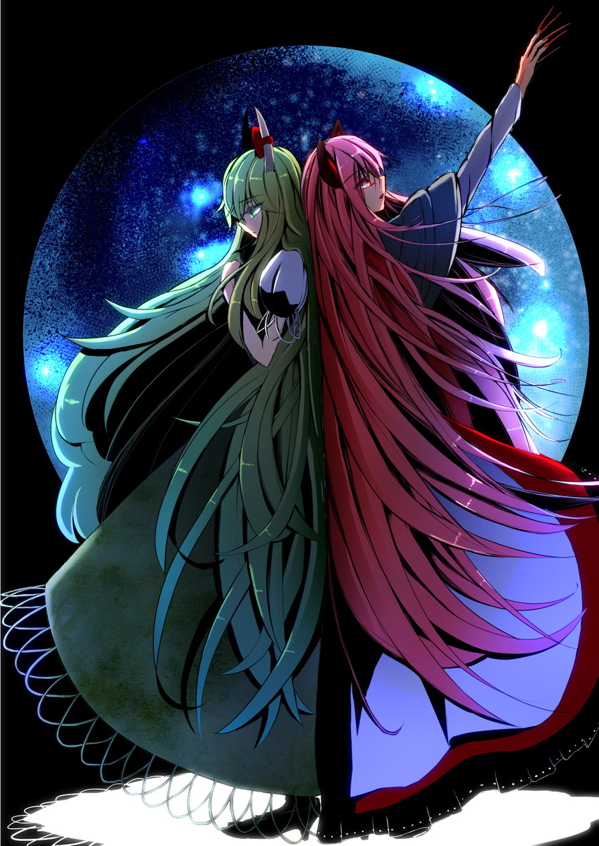 kamishirasawa keine, imaizumi kagerou, and ex-keine (touhou) drawn by denroku_(nokishita_no_katatsumuri)