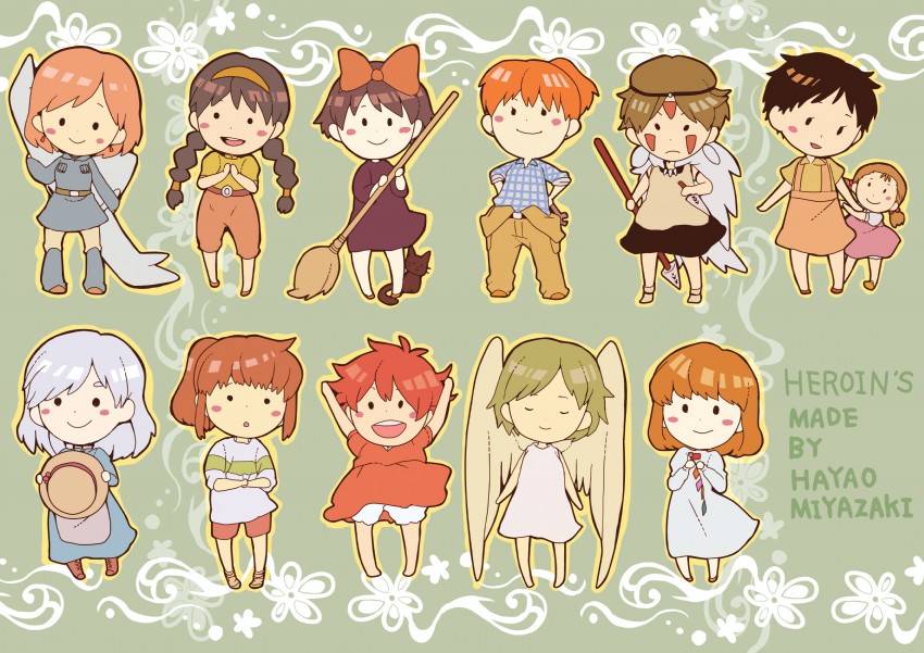 kiki, san, jiji, ogino chihiro, nausicaa, and 7 more (lupin iii and 12 more) drawn by honoboooono