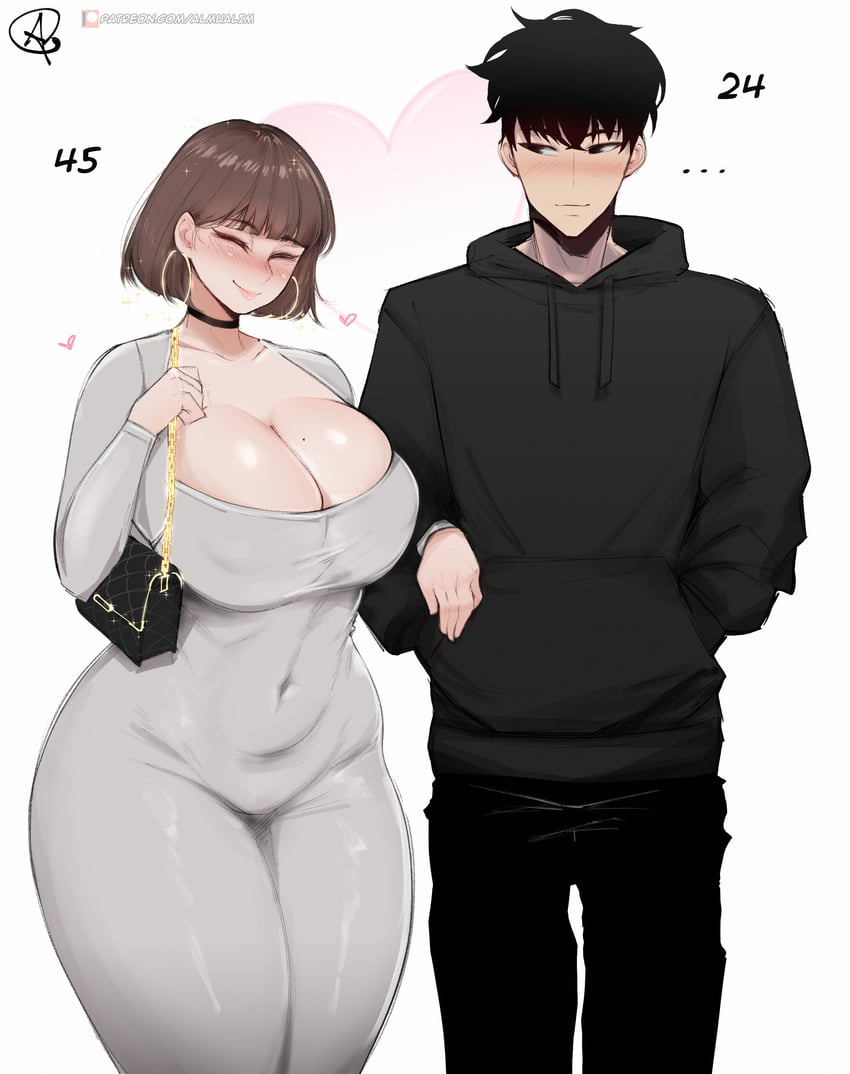 sung jin-woo and kim sohee (original and 1 more) drawn by almualim