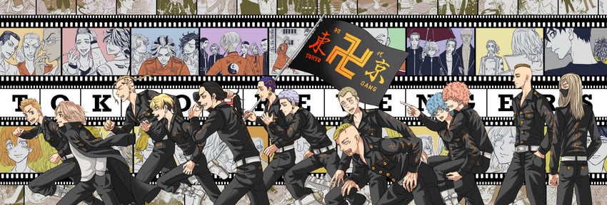 sano manjirou, ryuuguuji ken, hanagaki takemichi, mitsuya takashi, tachibana hinata, and 1 more (tokyo revengers) drawn by shirataman