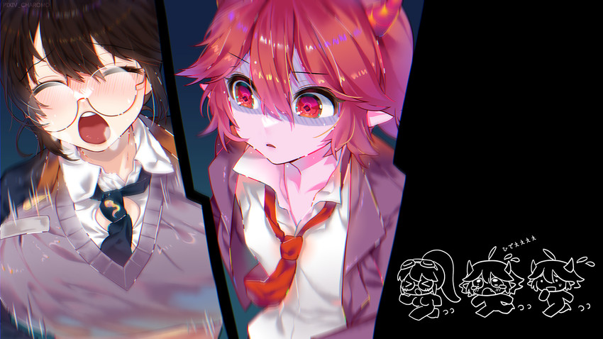 scientist sohee, twin healer favi, and twin fighter lavi (guardian tales) drawn by churumoti