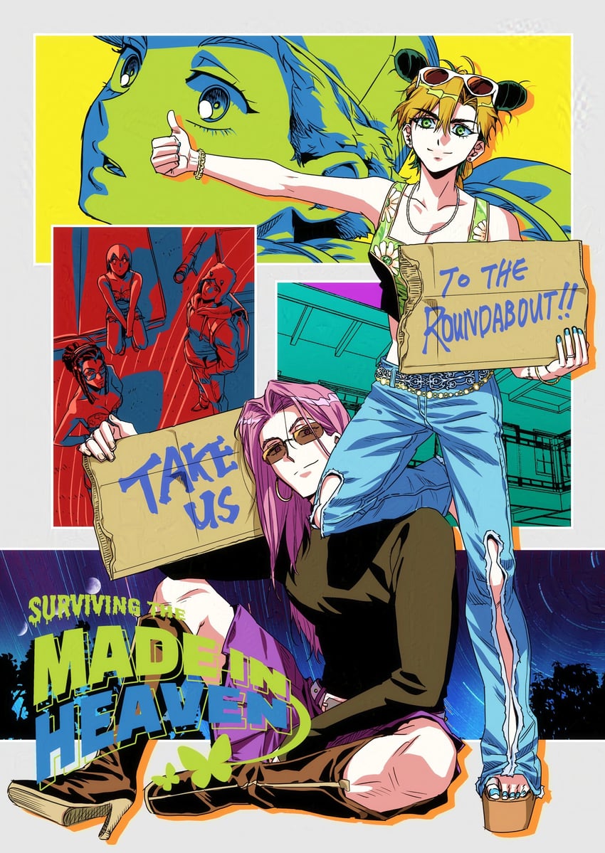 kujo jolyne, narciso anasui, foo fighters, ermes costello, weather report, and 1 more (jojo no kimyou na bouken and 1 more) drawn by jeonjin_(mynamebazin)