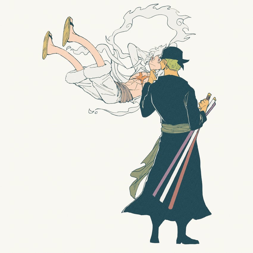 monkey d. luffy and roronoa zoro (one piece) drawn by living_(nsiring)