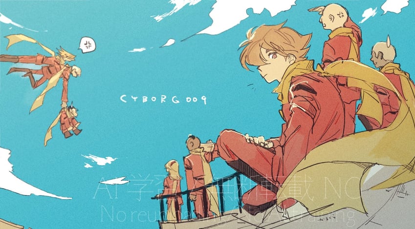 francoise arnoul, shimamura joe, jet link, albert heinrich, ivan whisky, and 4 more (cyborg 009) drawn by kmkr_umi