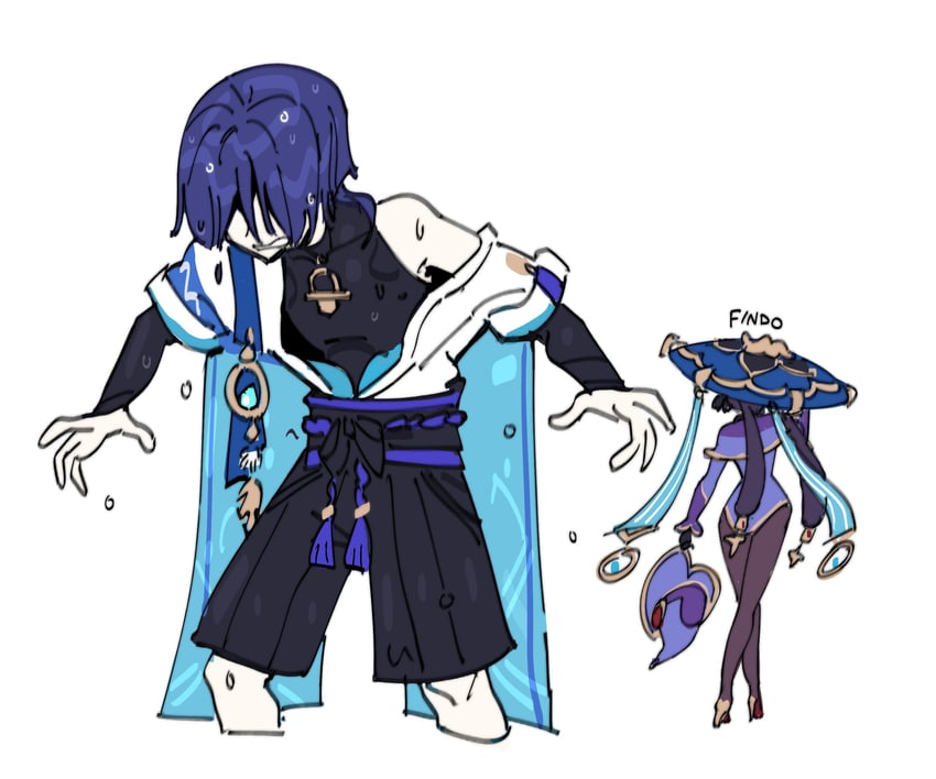 scaramouche, wanderer, and mona (genshin impact) drawn by findoworld