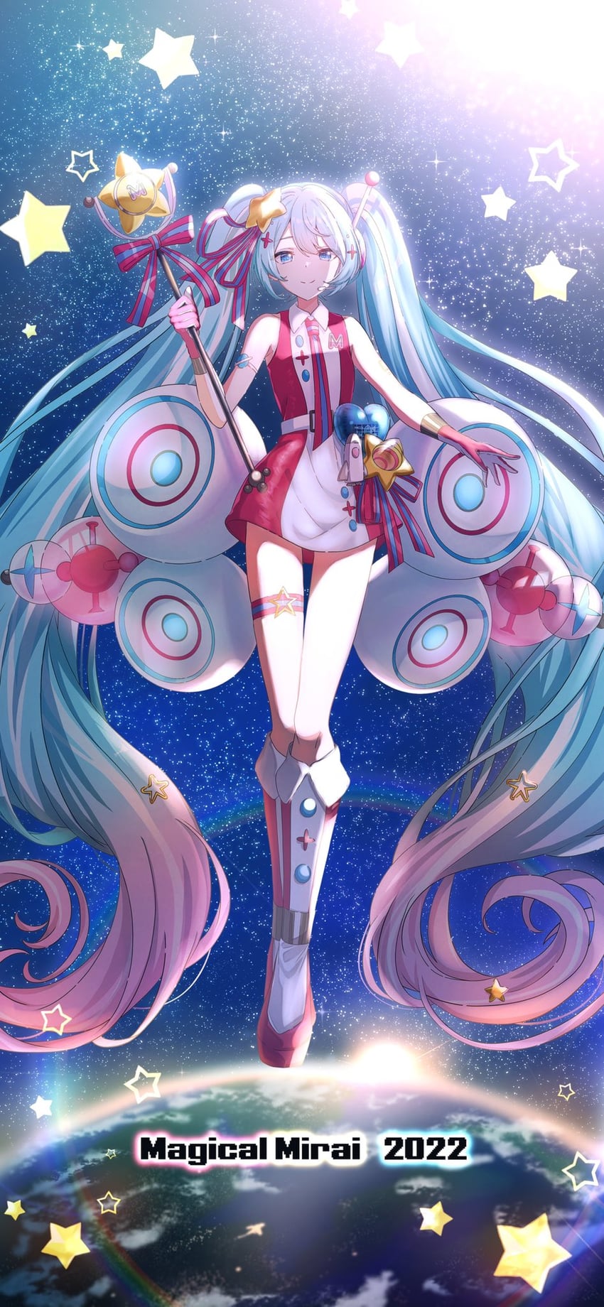hatsune miku and magical mirai miku (vocaloid and 1 more) drawn by itogari