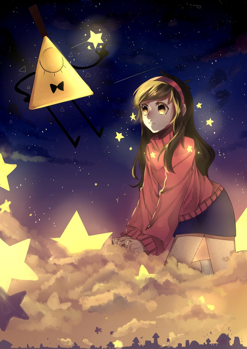 mabel pines and bill cipher (gravity falls) drawn by huayv666