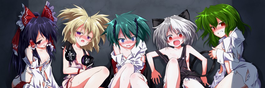 hakurei reimu, kazami yuuka, nazrin, toyosatomimi no miko, and wriggle nightbug (touhou) drawn by ugatsu_matsuki