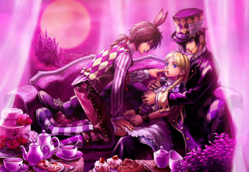 alice, mad hatter, and march hare (alice's adventures in wonderland) drawn by tetsukuzu_tetsuko