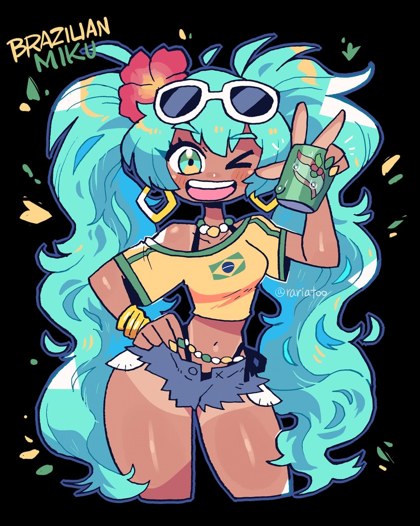 hatsune miku and brazilian miku (vocaloid) drawn by rariatto_(ganguri)