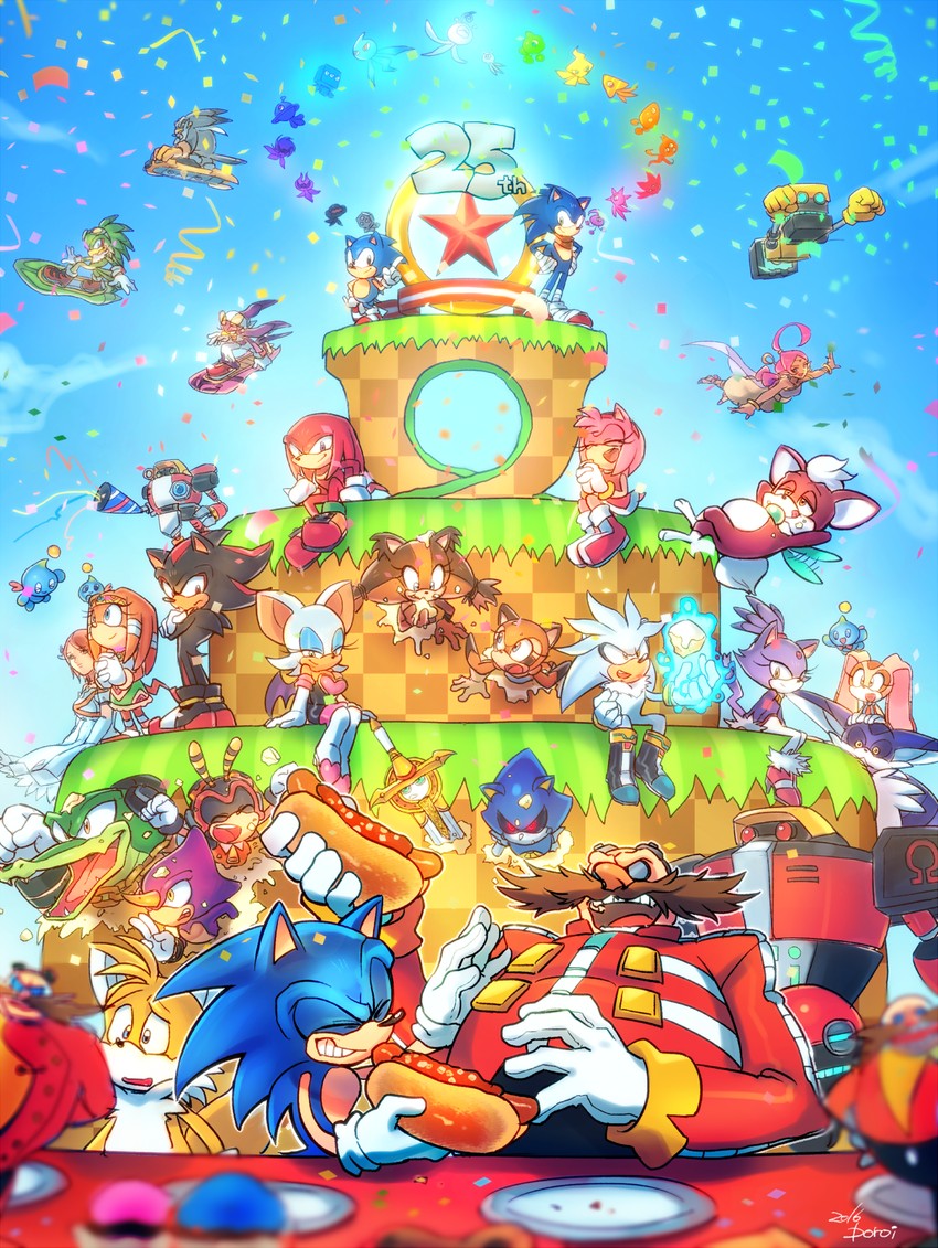 sonic the hedgehog, shadow the hedgehog, amy rose, blaze the cat, rouge the bat, and 45 more (sonic and 11 more) drawn by poroi_(poro586)