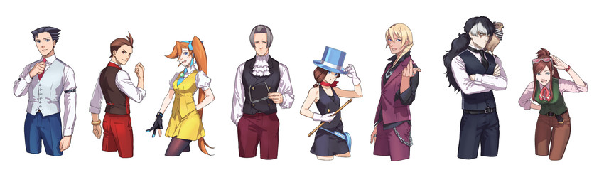 phoenix wright, miles edgeworth, apollo justice, trucy wright, athena cykes, and 4 more (ace attorney and 1 more) drawn by chaha5bai