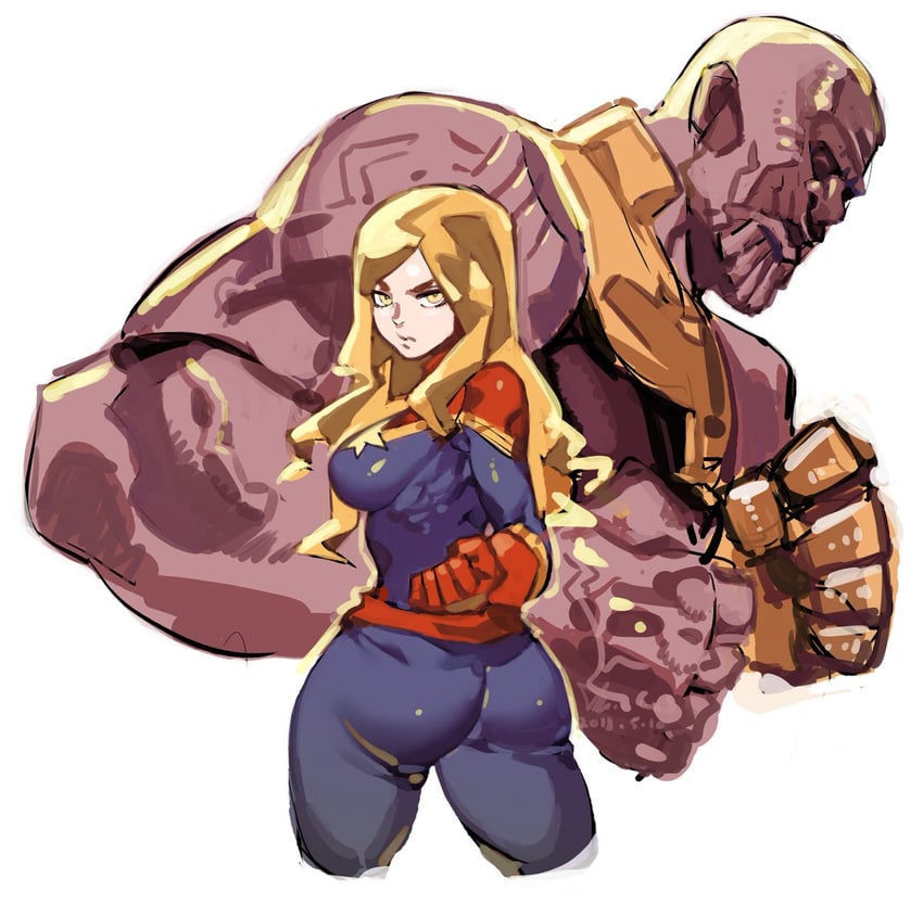 thanos and captain marvel (marvel and 1 more) drawn by ireading