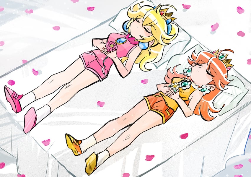 princess peach and princess daisy (mario and 1 more) drawn by rakugaki_shitagari-ya
