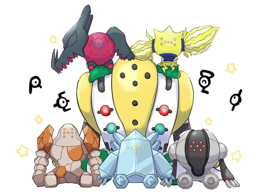 unown, regice, regigigas, registeel, unown e, and 6 more (pokemon) drawn by saki_pokeoekaki