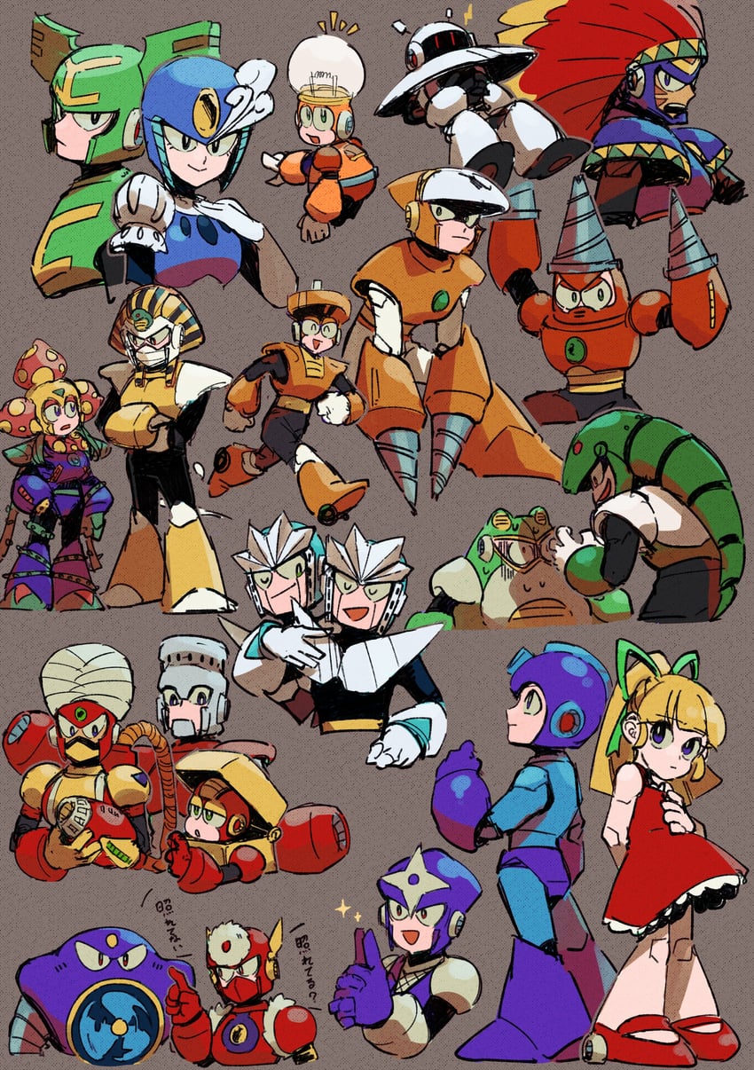 roll, mega man, splash woman, metal man, air man, and 16 more (mega man and 6 more) drawn by 1278mkyp