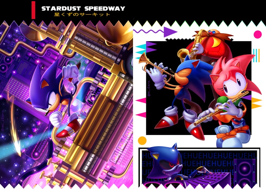sonic the hedgehog, amy rose, dr. eggman, metal sonic, and classic amy (sonic and 2 more) drawn by miitara