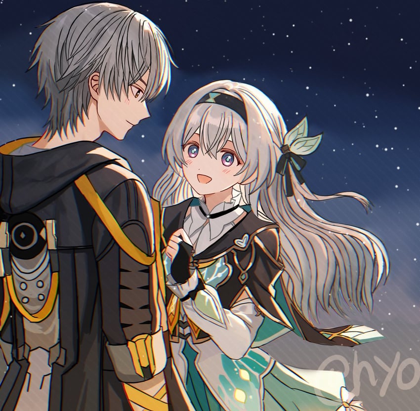 trailblazer, firefly, and caelus (honkai and 1 more) drawn by hyohls2_(hamao3o)