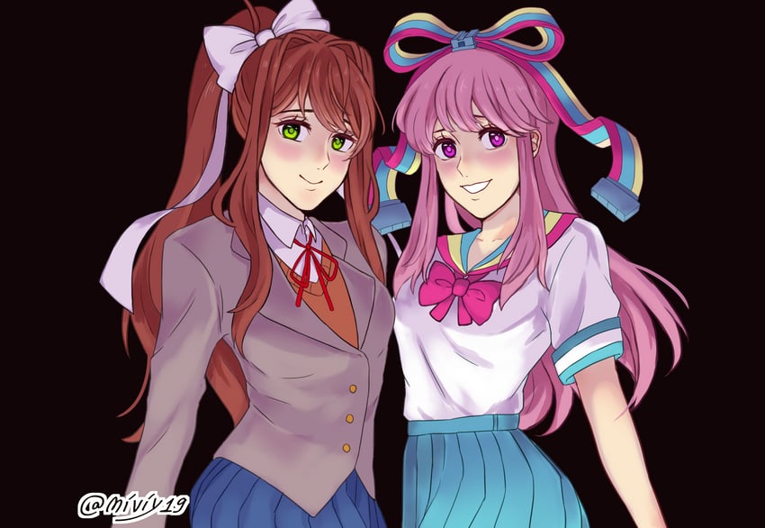 monika and giffany (doki doki literature club and 1 more) drawn by miviy19